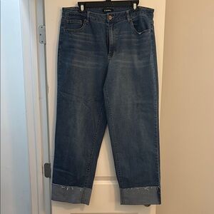 Dark Blue Denim Ankle Cuffed Jeans